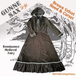 Gunne Sax Style Hood Brown Velvet Dress Renaissance LARP  Fairy Costume eVaVie